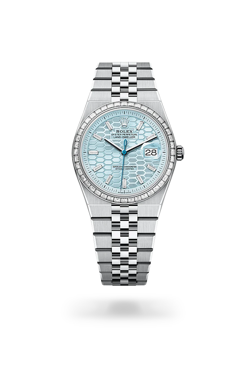 Rolex Land-Dweller Oyster, 36 mm, platino e diamanti