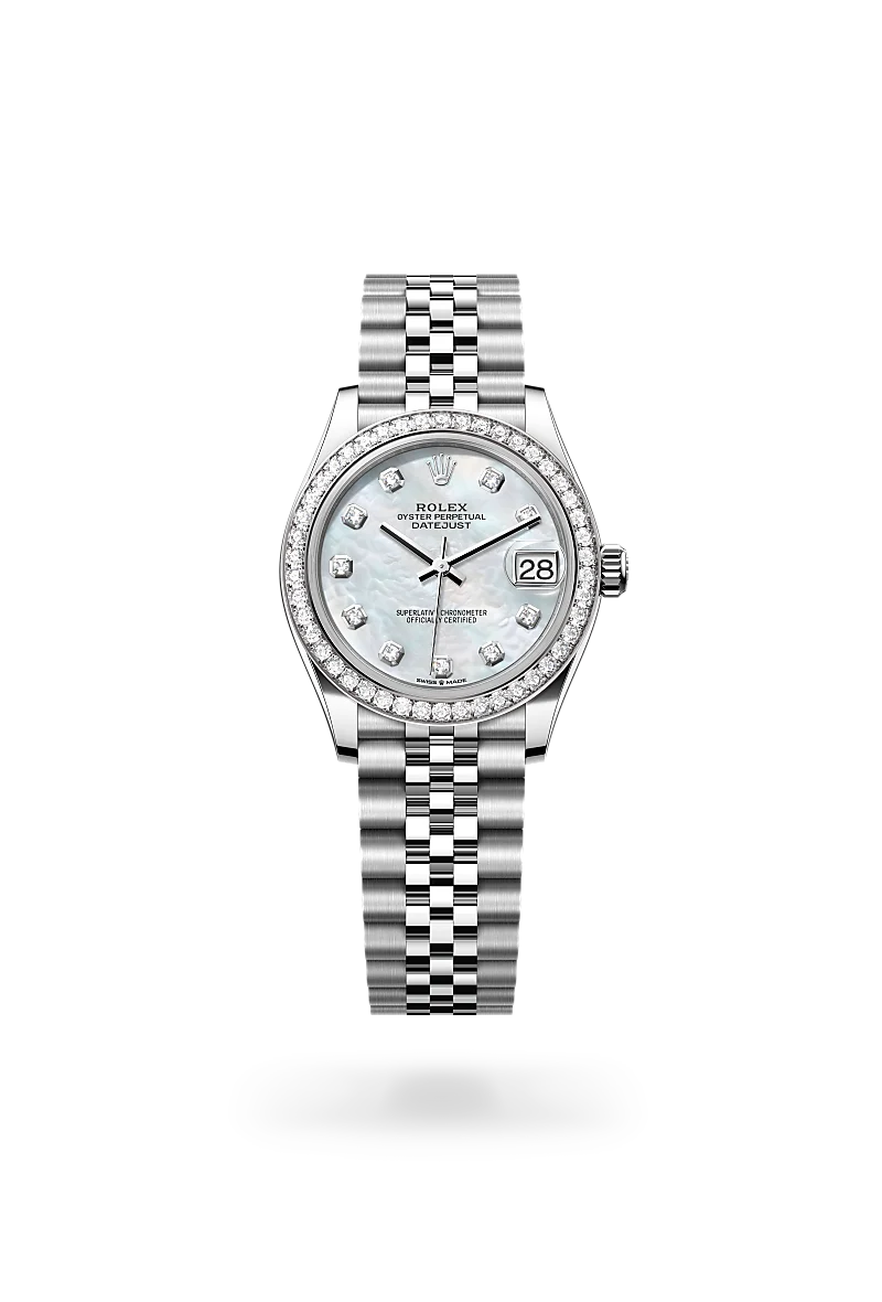 Rolex Datejust Oyster, 31 mm, acciaio Oystersteel, oro bianco e diamanti