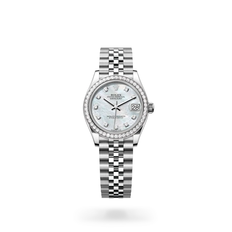 Rolex Datejust Oyster, 31 mm, acciaio Oystersteel, oro bianco e diamanti