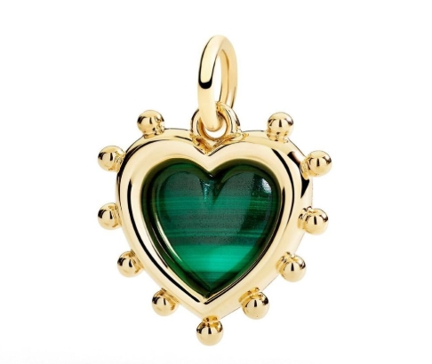 Immagine Ciondolo cuore argento dorato e malachite